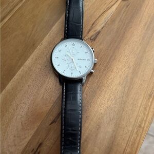 Breed Black Leather Strap Watch with White Dial